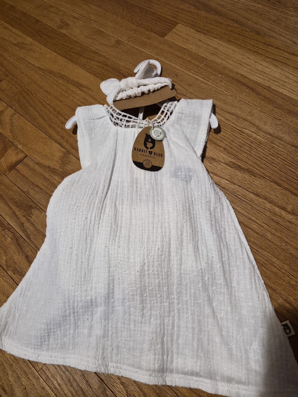 Rabbit & Bear Organic White Baby Dress with Headband